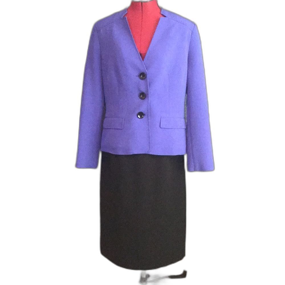 Kasper Skirt Suit Women’s Size 10 Royal Blue & Black 2-Piece Set Blazer & Skirt